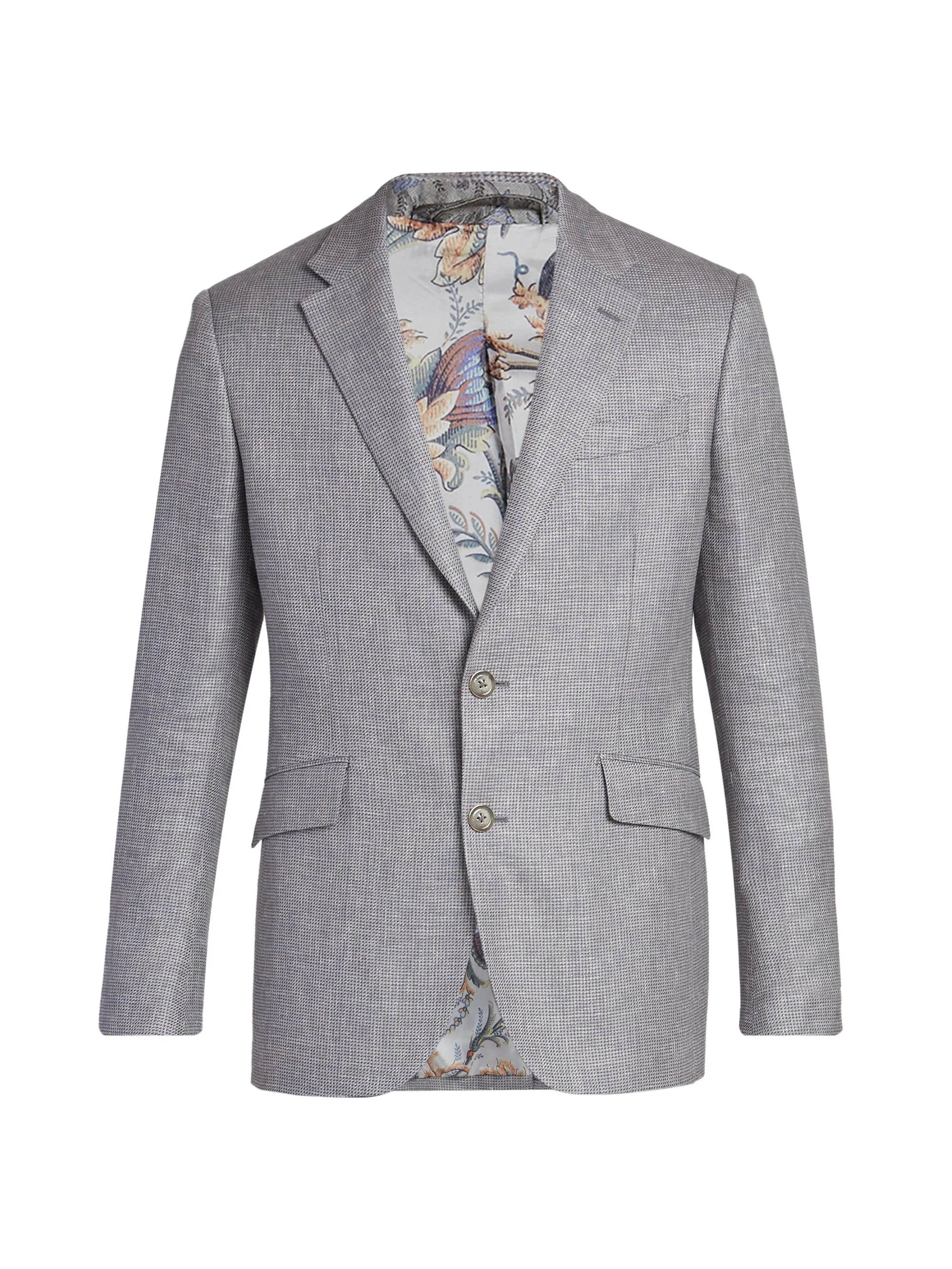 Men's Mini Check Linen-Wool Sport Jacket - Multicolor Grey Base - 1