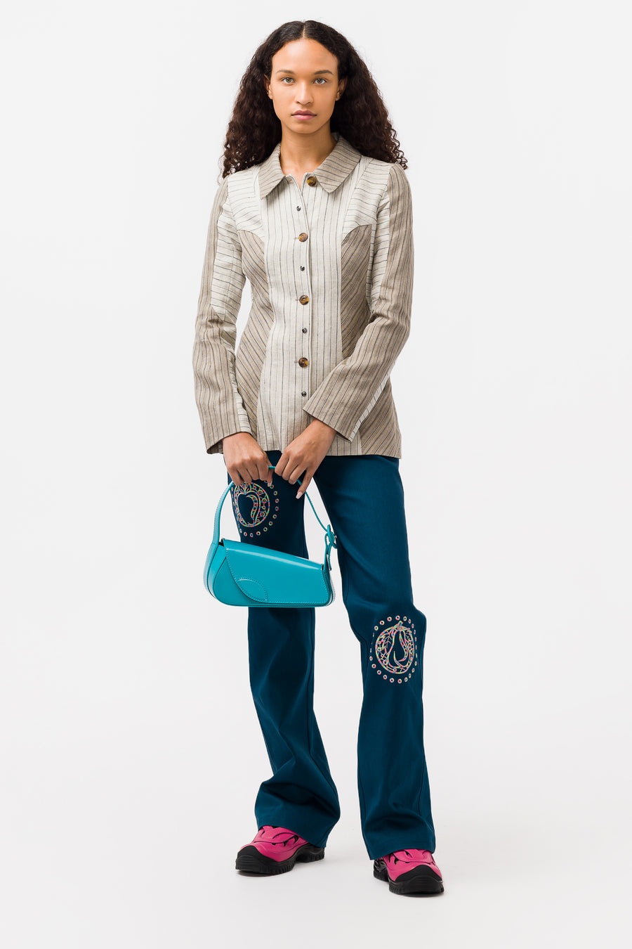 Noosa Embroidered Jeans in Sea Blue/Oyster Stripe - 2