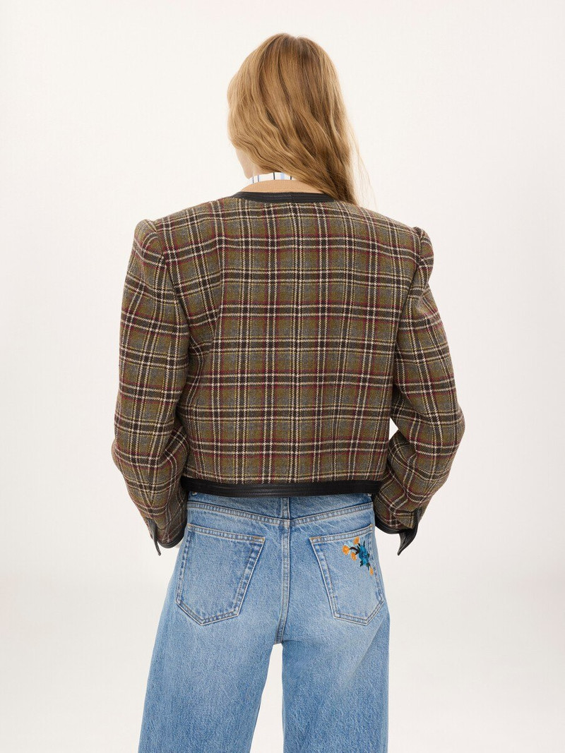 COLLARLESS CROPPED BOXY JACKET IN CHECK WOOL 5