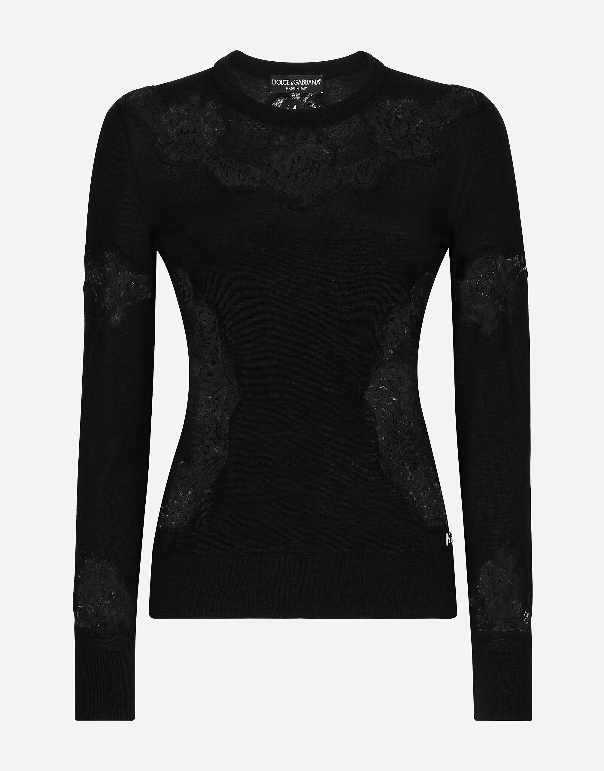 Cashmere and silk sweater with lace inlay - 1