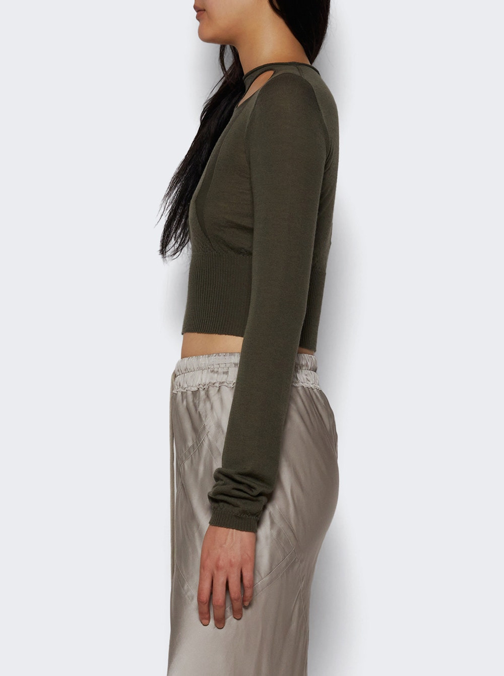 Slashed Long Sleeve Cropped Sweater Bosco Green - 3