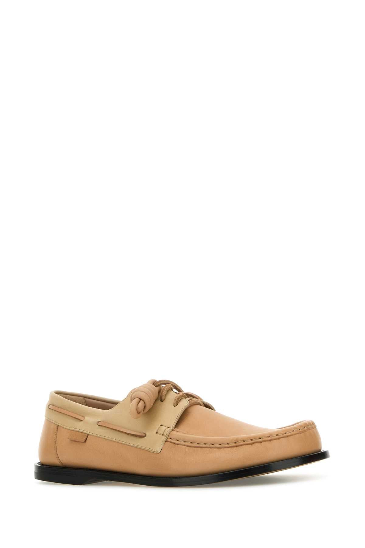 Loewe Men Peach Leather Campo Boat Loafers - 2