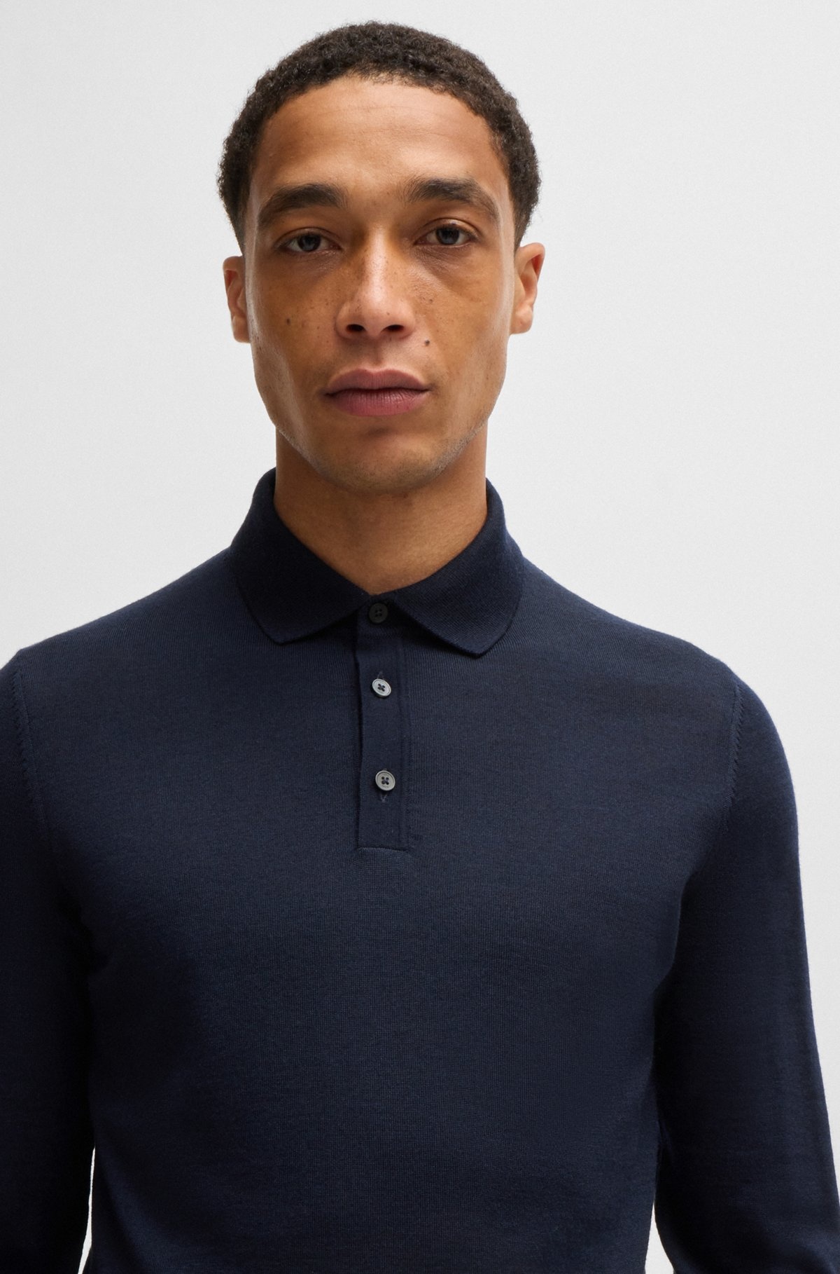 SLIM-FIT SWEATER IN MERINO WOOL WITH POLO COLLAR - 3