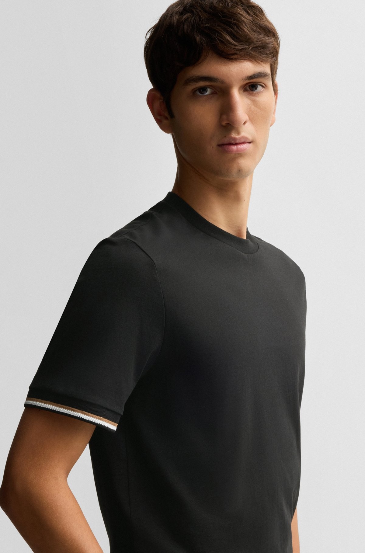 COTTON-JERSEY T-SHIRT WITH SIGNATURE-STRIPE CUFFS - 3