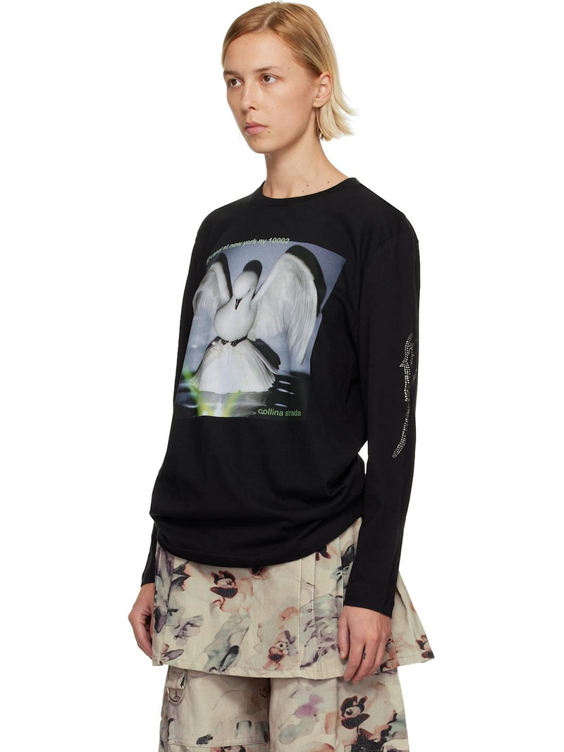 Collina Strada Black '52 Canal' L/S Rhinestone Graphic T-shirt outlook