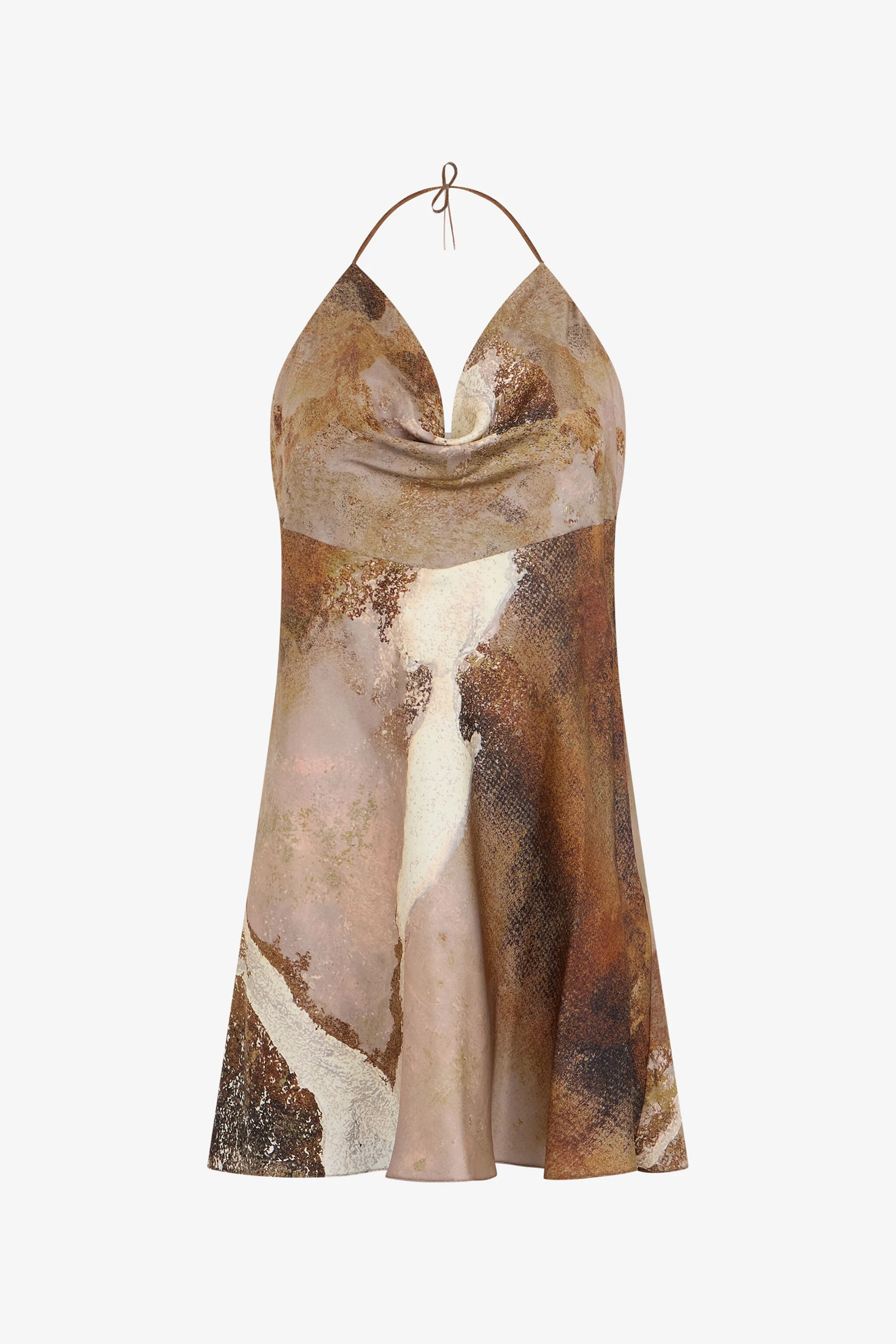 Beige mini dress in silk with marble print - 1