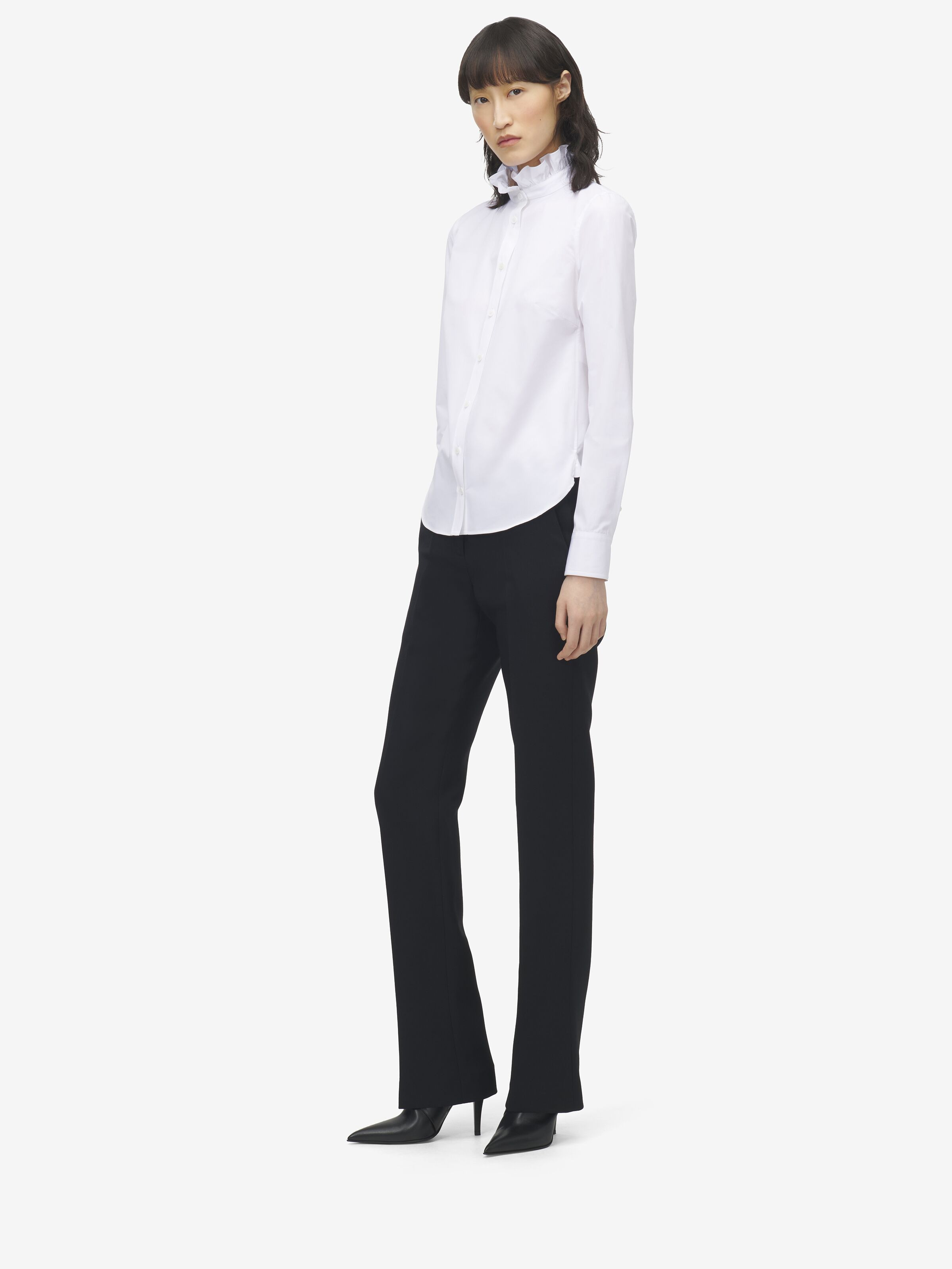 Ruffle Neck Poplin Shirt - 4