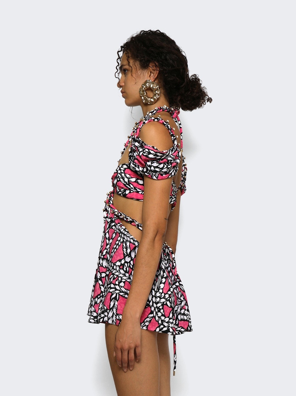 Rope Printed Cut-out Mini Dress Fuchsia And Multicolor - 4