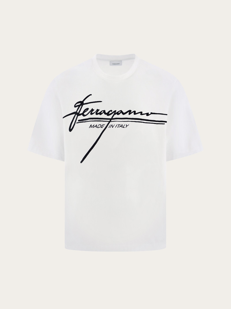 Crew neck T-shirt with printed signature 1