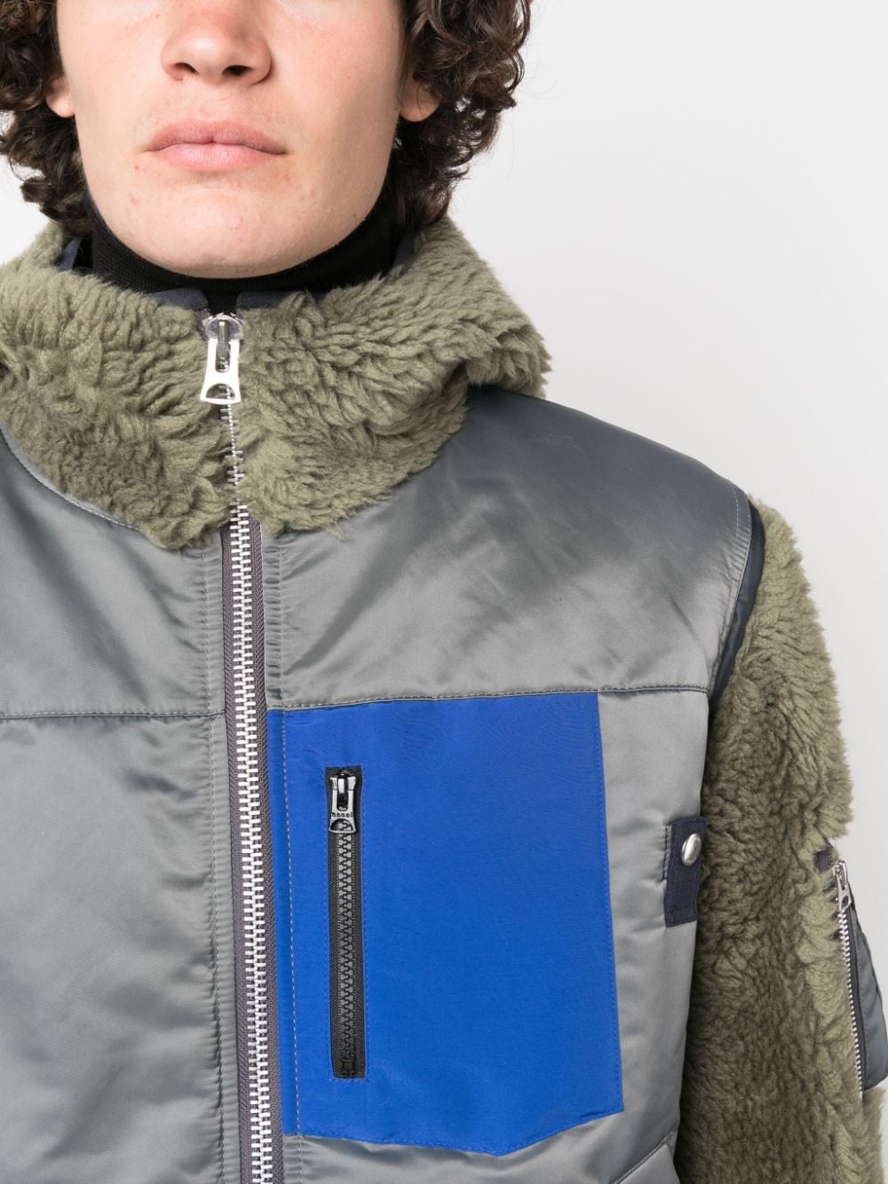 colour-block zip-up hooded jacket - 5