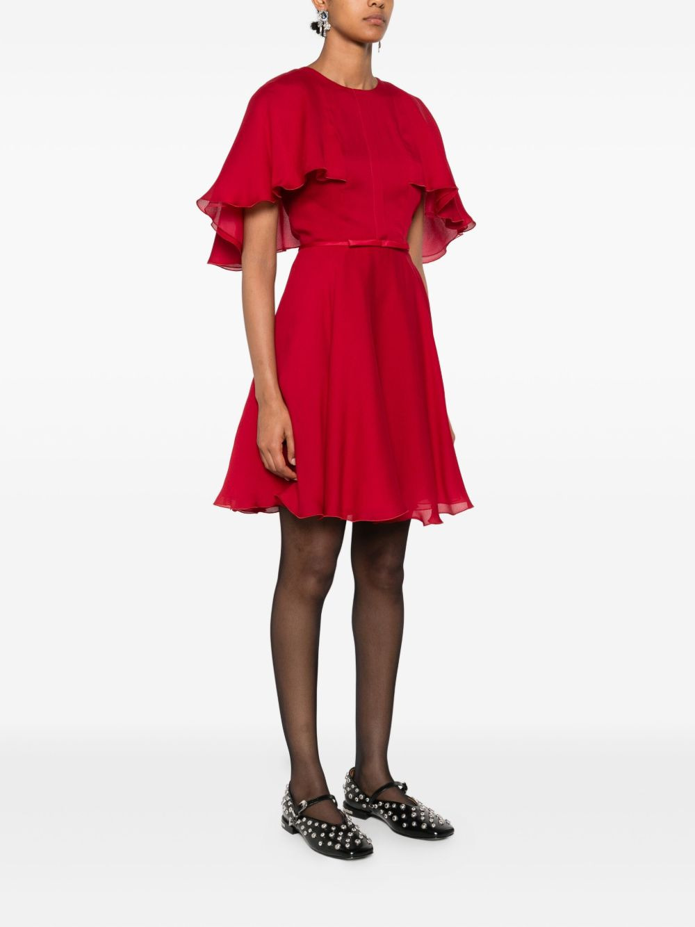 cape-sleeve bow-detail mini dress - 3