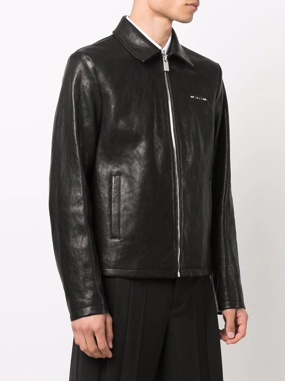 Leone logo-lettered zip-front leather jacket - 3