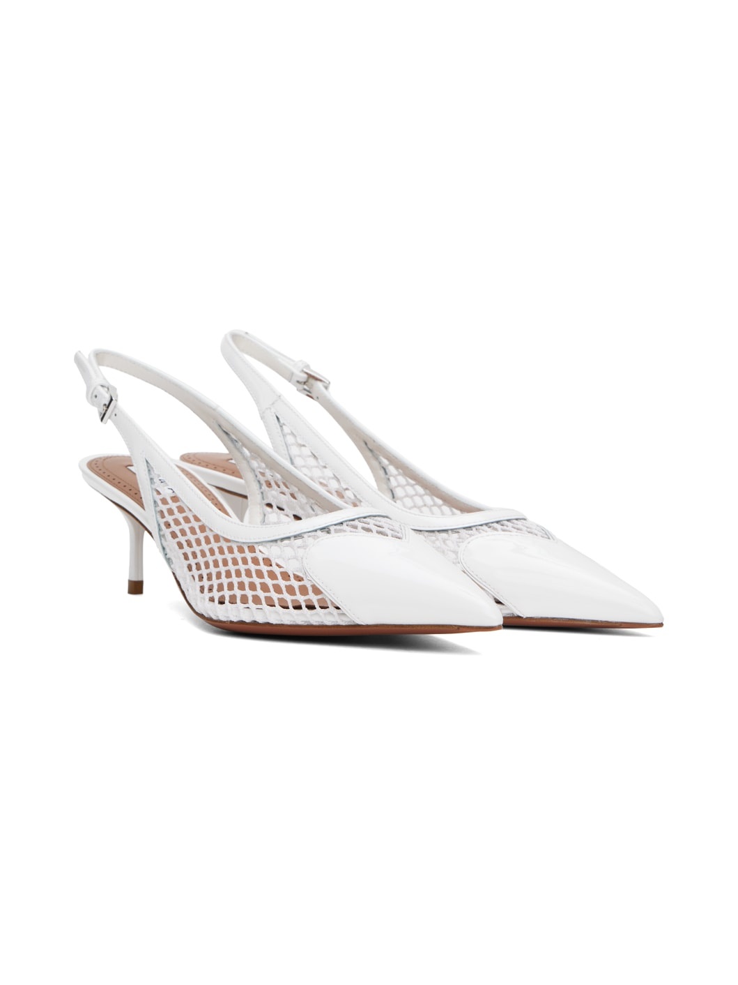 White Heart Slingback Fishnet Heels - 4