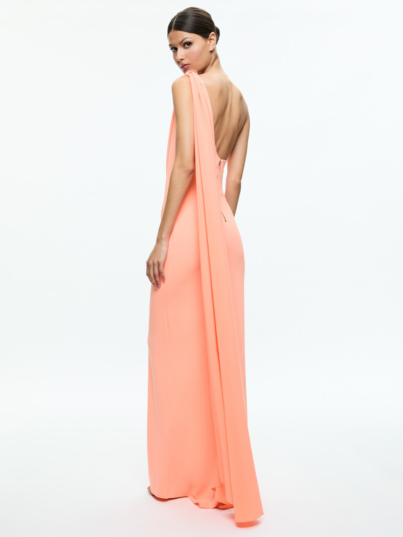 open lace back dress ALICE + OLIVIA Blue One Shoulder Draped Mini Dress main image 0