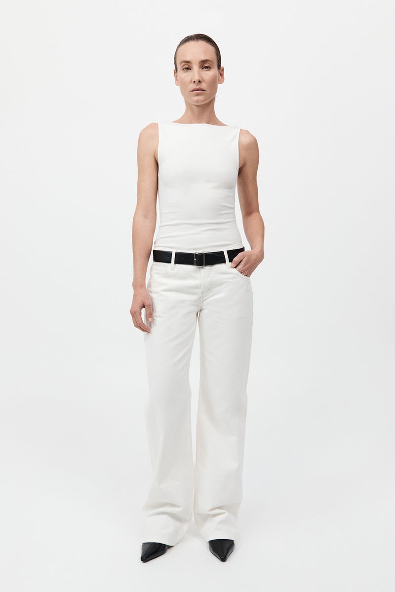 Rib Bateau Cut Out Top - White - 2