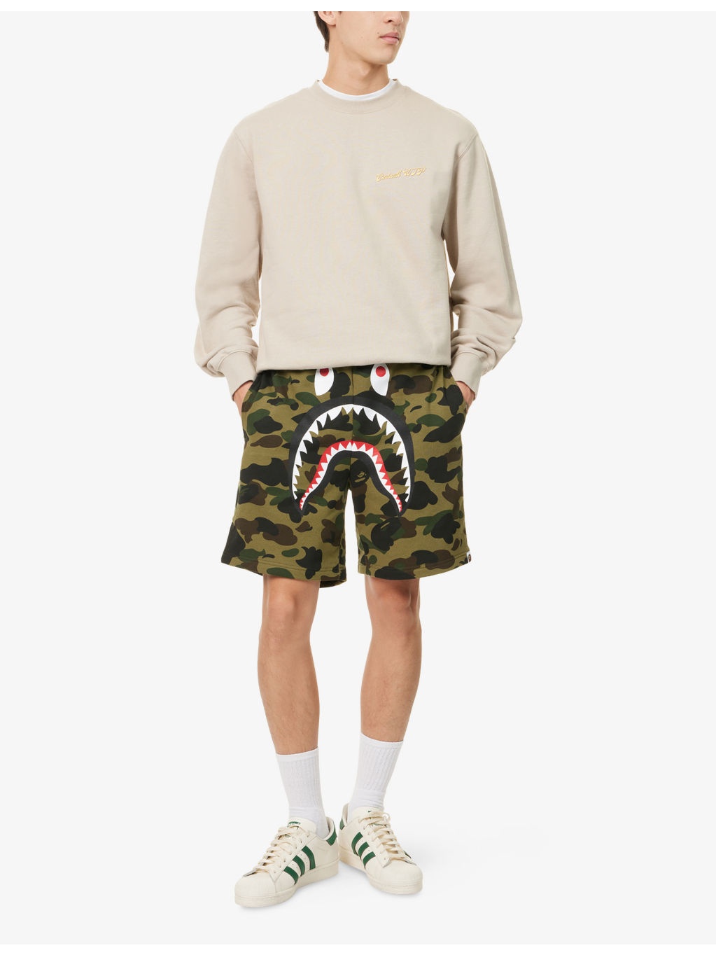 Camo Shark Printed Cotton Sweat Shorts - 2