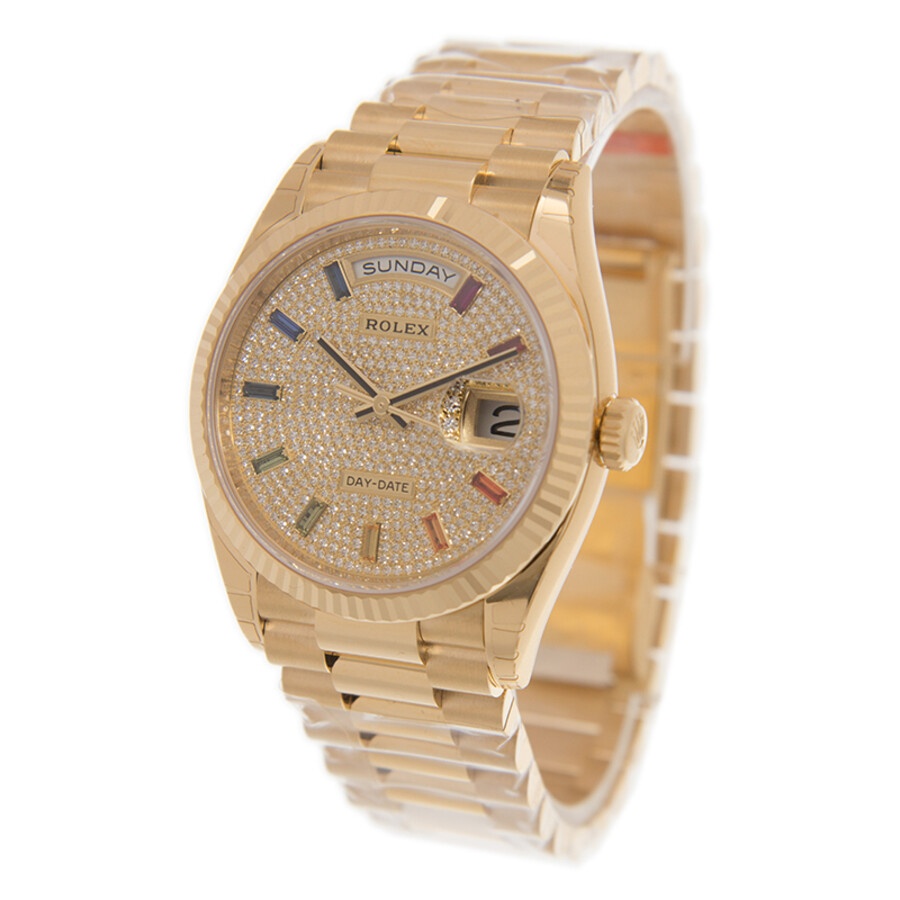 Rolex Day-Date President Yellow Gold Paved-Rainbow Automatic Chronometer Diamond Ladies Watch 128238 - 4