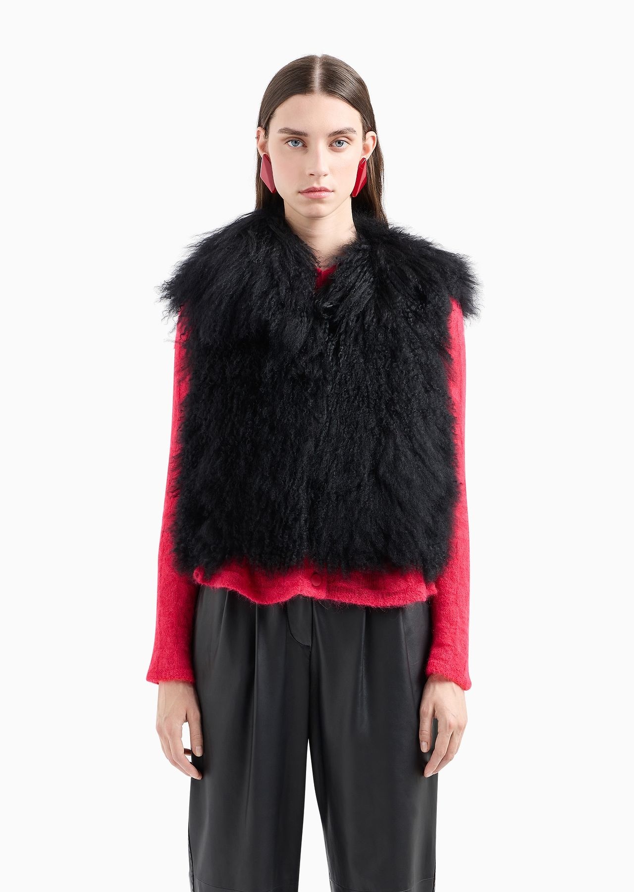 Long-haired Mongolian lamb fur sleeveless top - 2