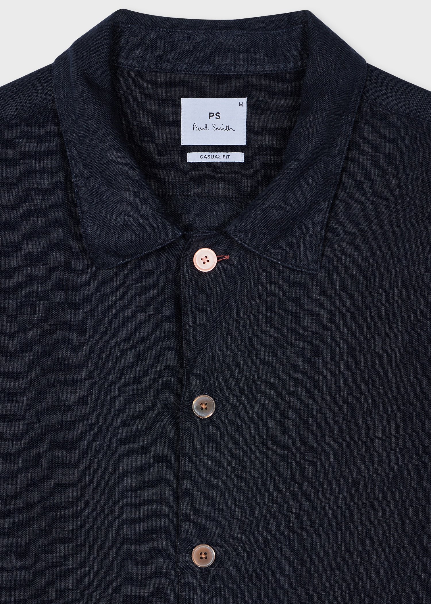 Dark Navy Linen Short-Sleeve Blanket-Stitch Shirt - 3