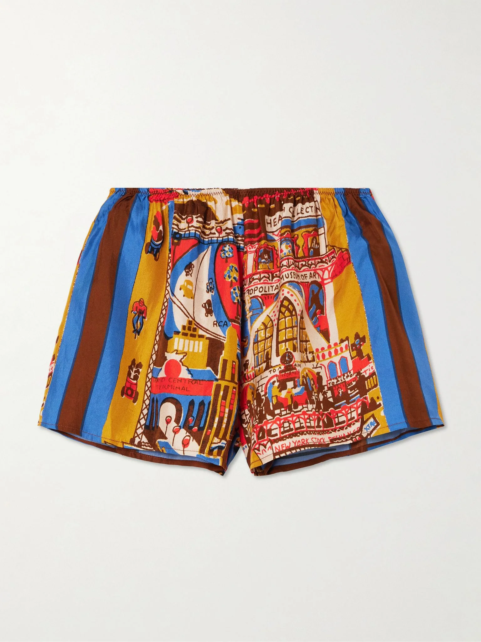 Manhattan Island printed silk-twill shorts Brown - 1