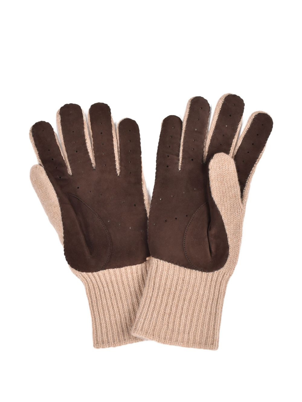 leather-panel knitted gloves - 3