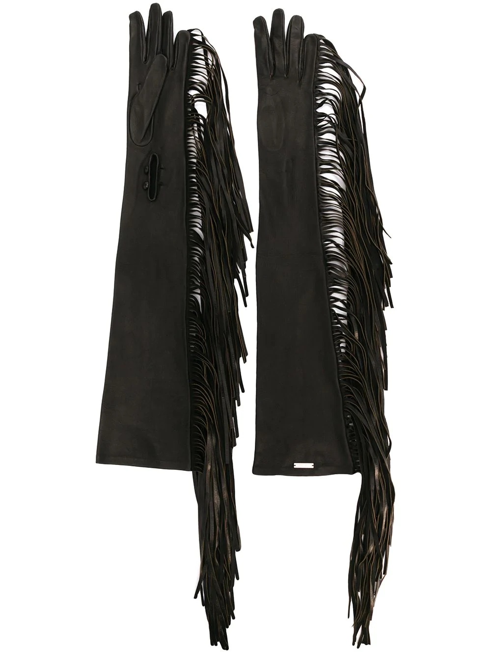 fringe lambskin gloves - 1