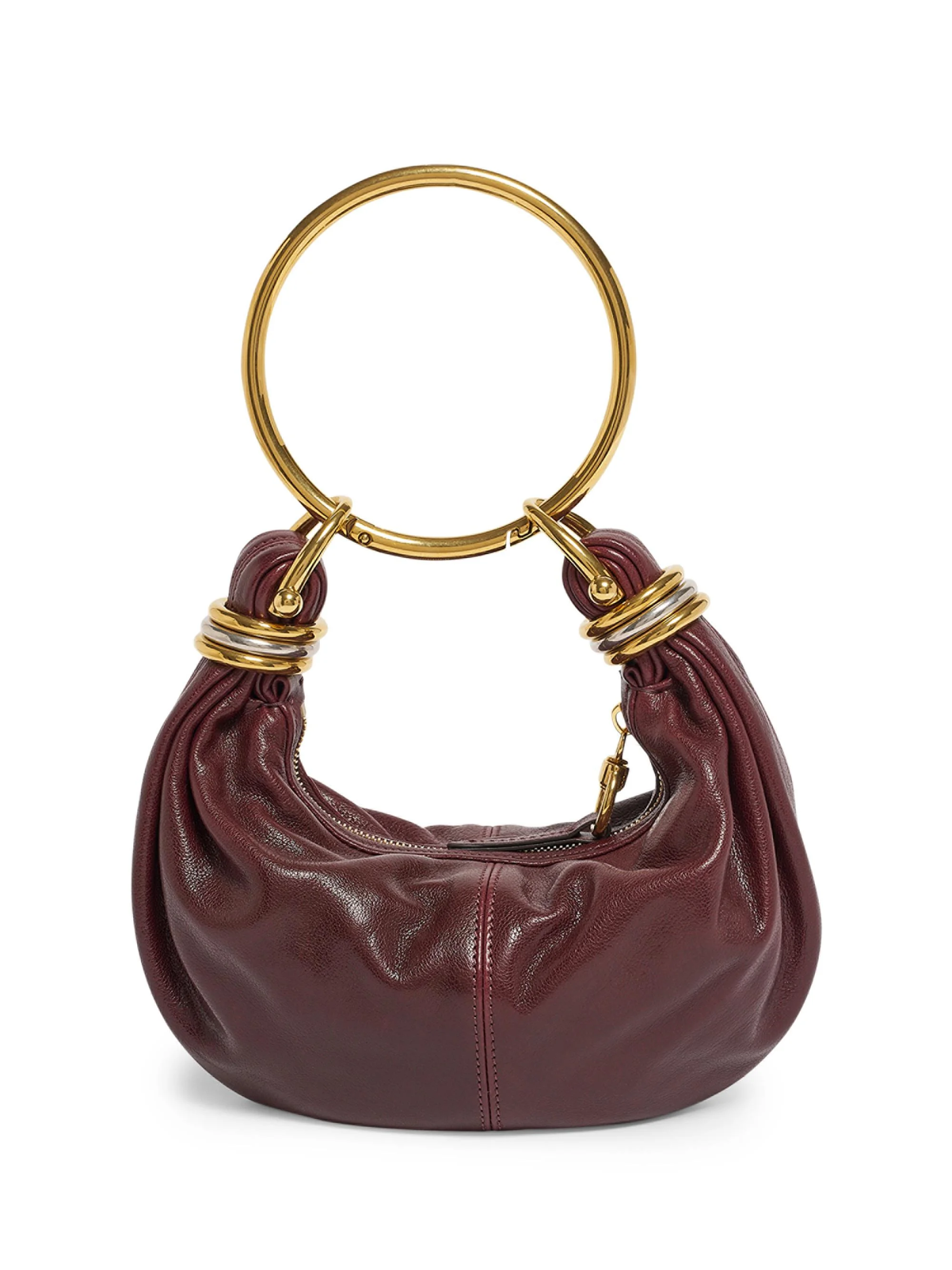 Women's Mini Bracelet Leather Hobo Bag - Dark Red - 1
