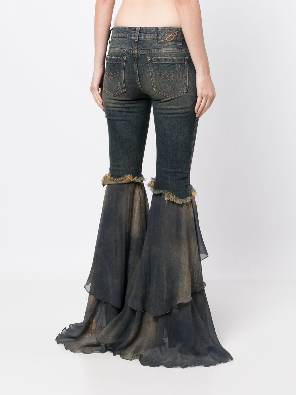 chiffon-ruffled detailing flared jeans - 4