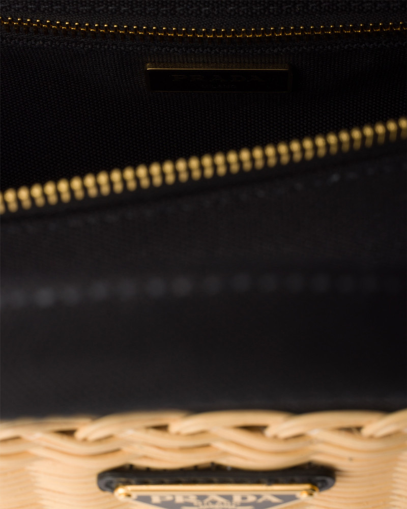 Medium wicker and canvas tote bag 5