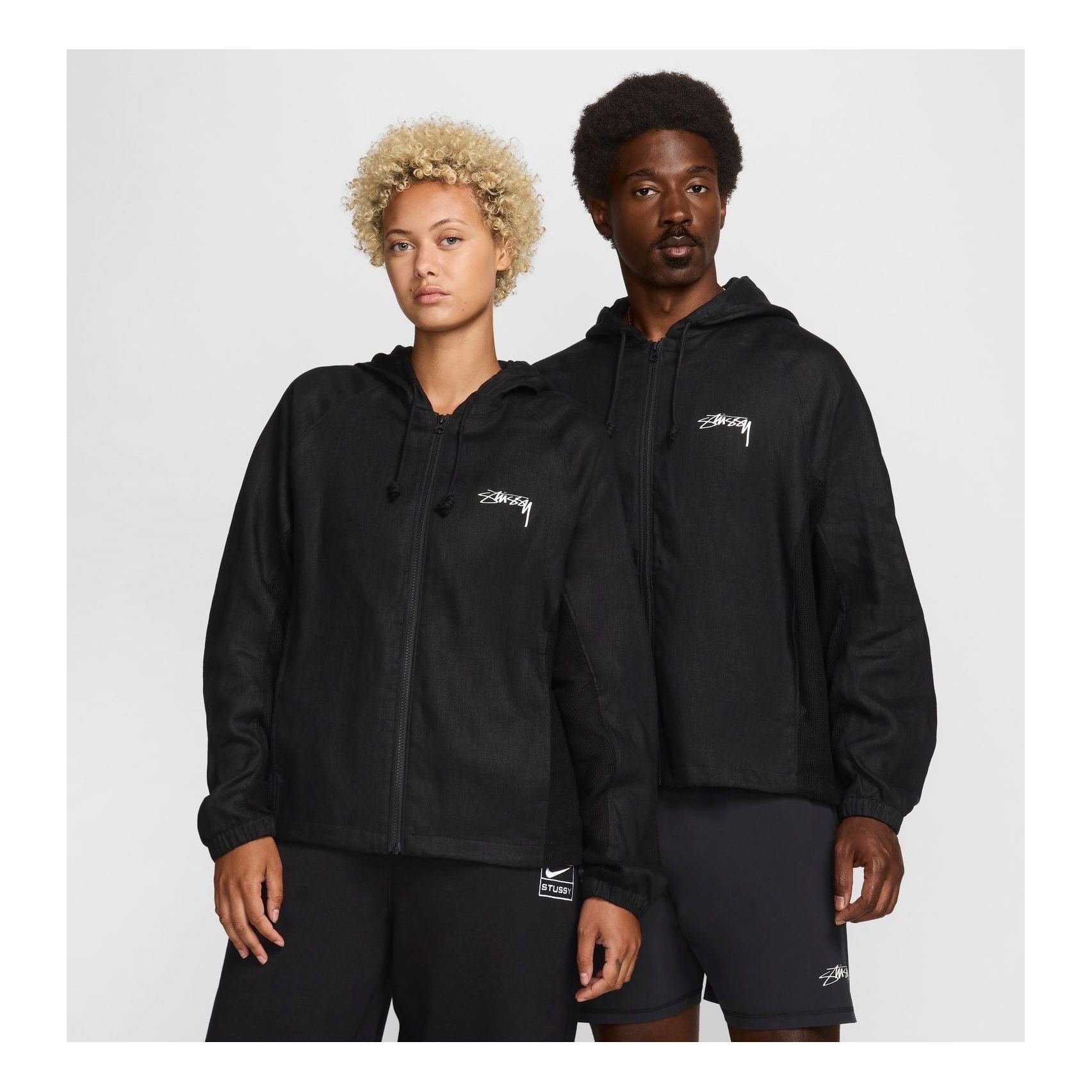 Nike x Stussy Linen Jacket Hoodie 'Black White' FZ5751-010 - 3