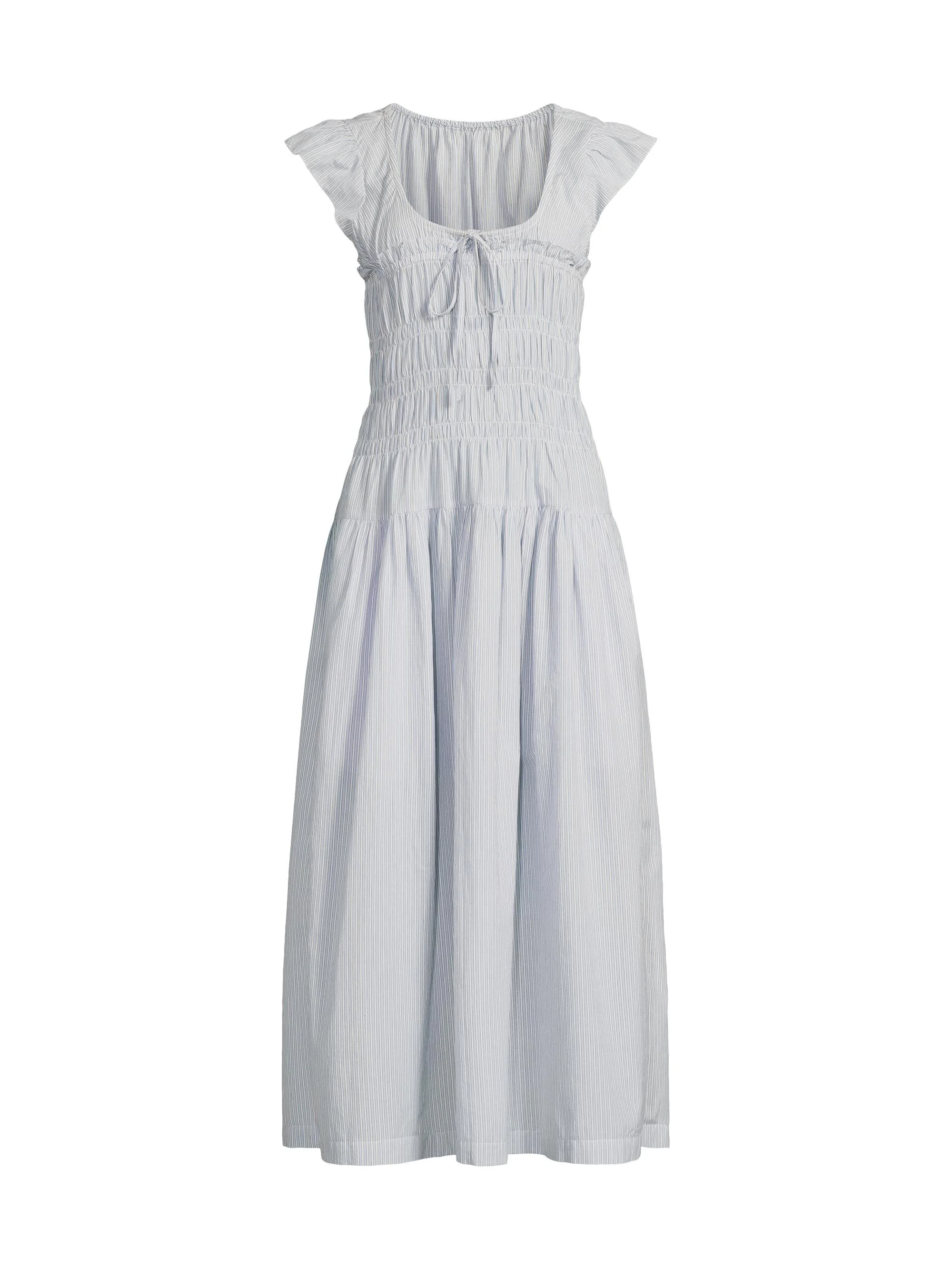 Women's Lauretta Smocked Cotton Midi-Dress - Stripe - 1