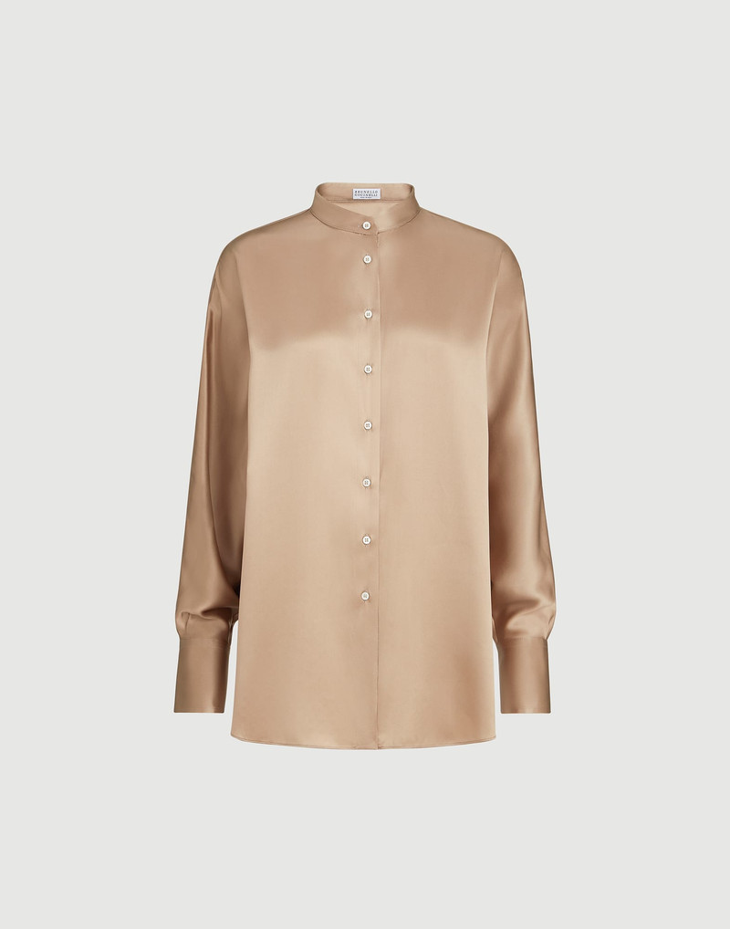 Stretch silk satin shirt with monili 1