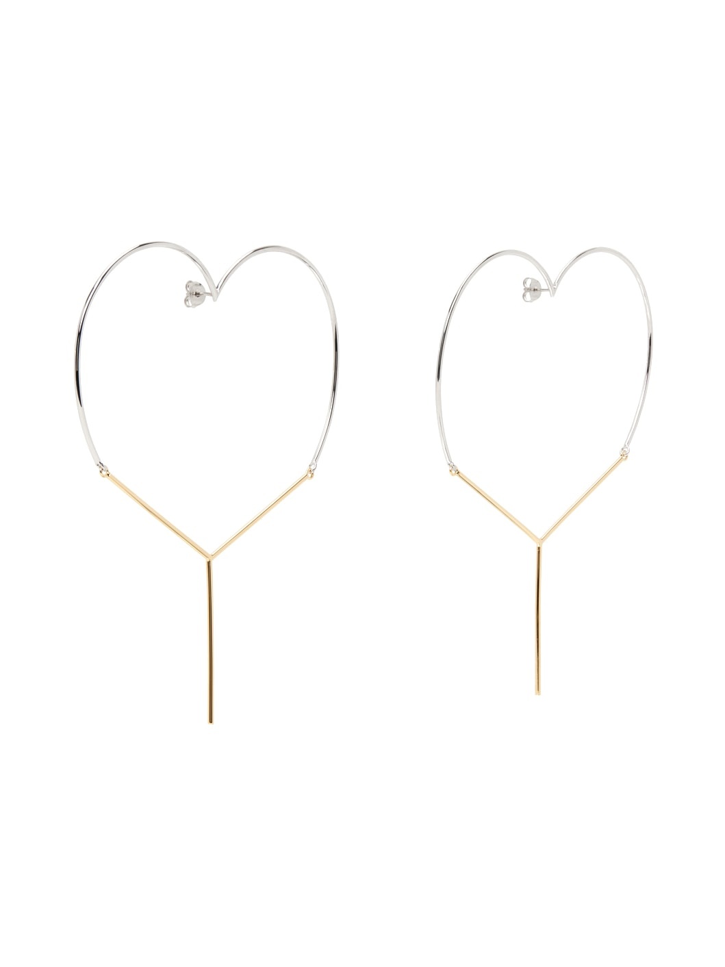 Gold & Silver Maxi 'Y' Heart Earrings - 2