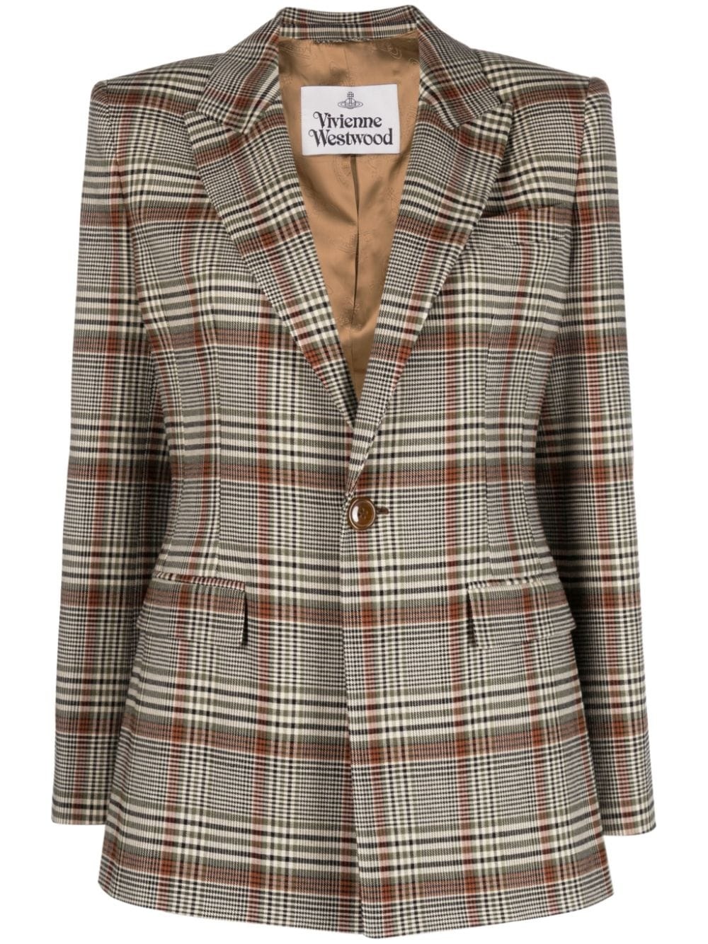 checked single-breasted blazer - 1