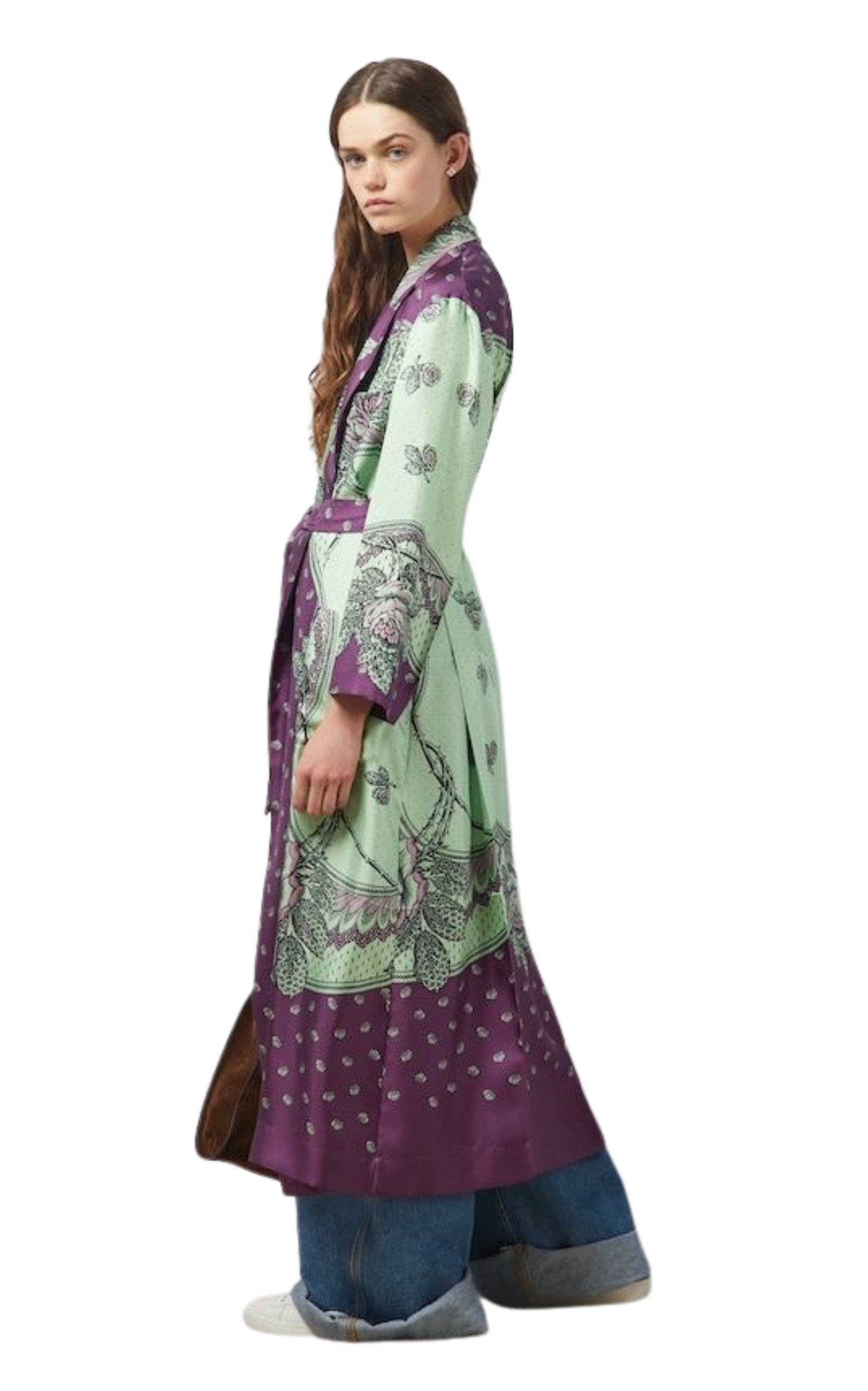 Green Paisley Print Silk Robe - 3