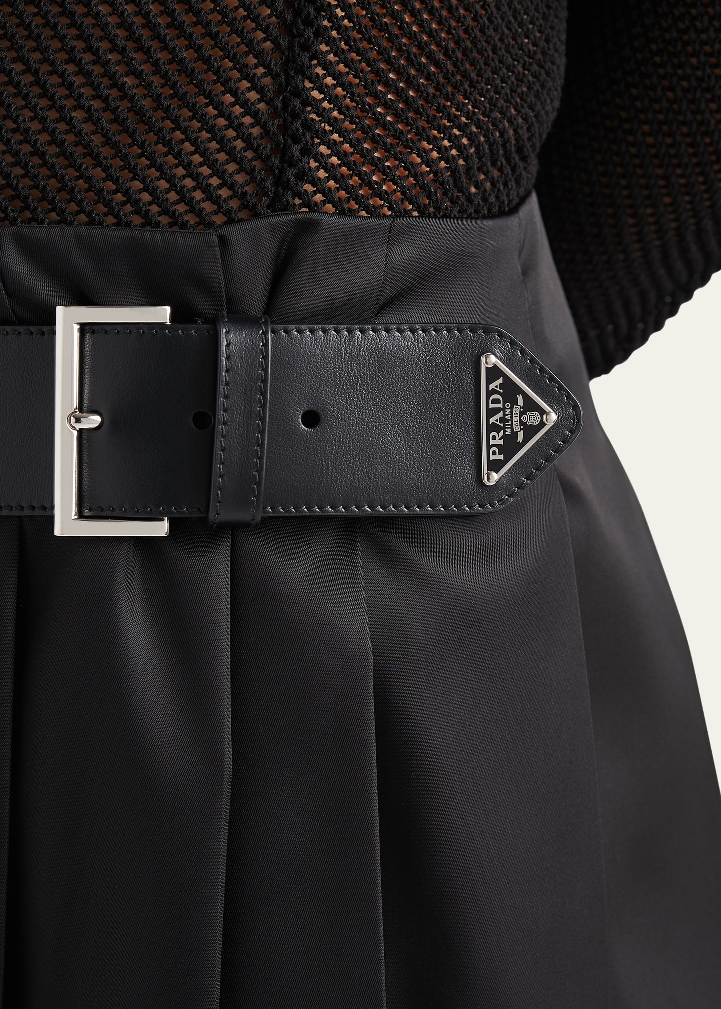 Recycled Nylon Pleated Belted Midi Skirt - 5