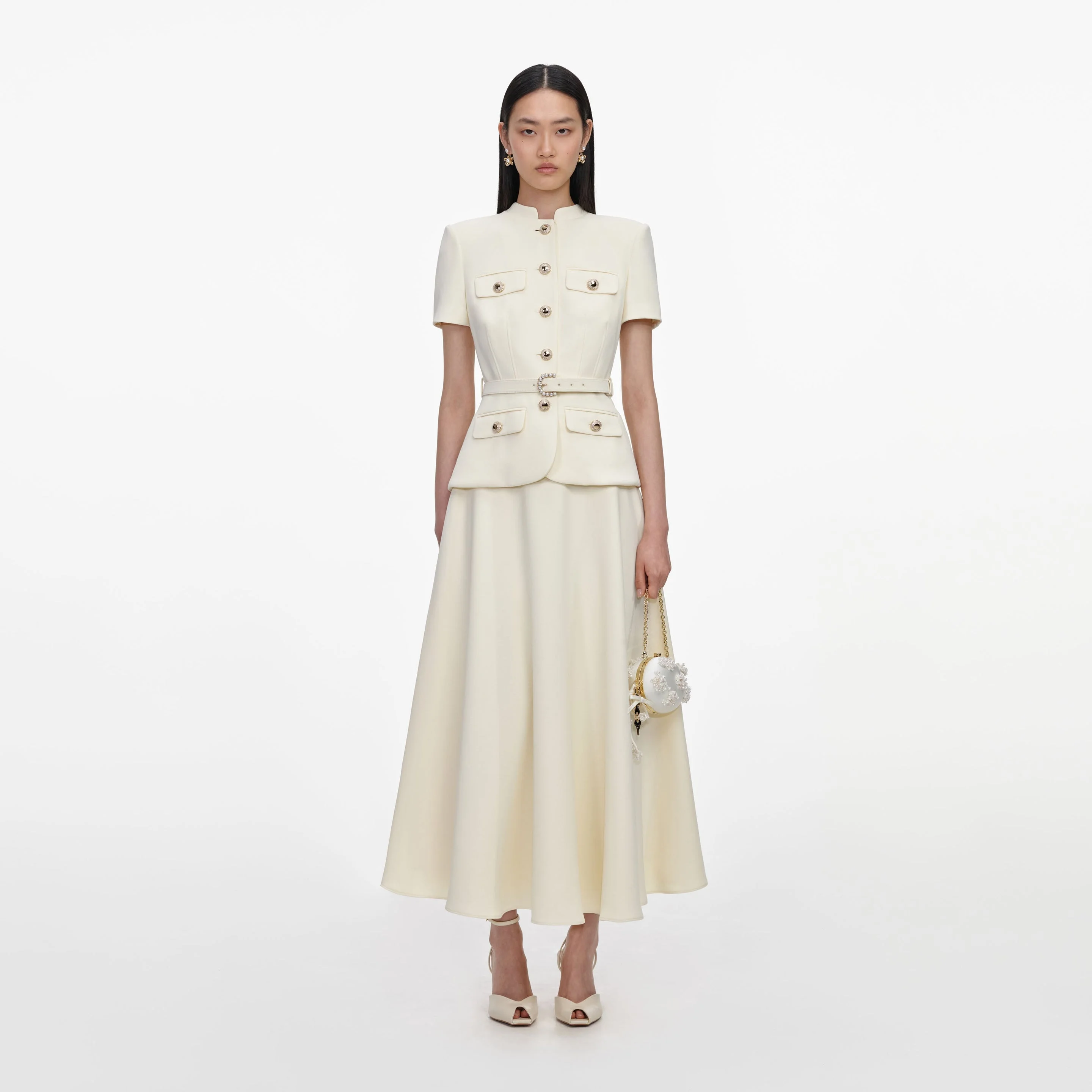 Yellow Crepe Tailored Midi Dress - 1