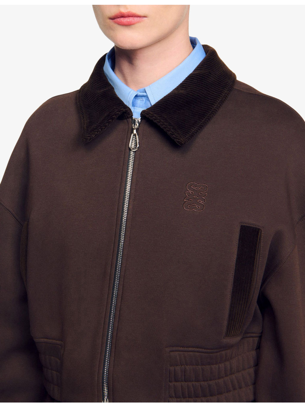 Contrast-Collar Zip-Up Cropped Cotton-Blend Sweatshirt - 5