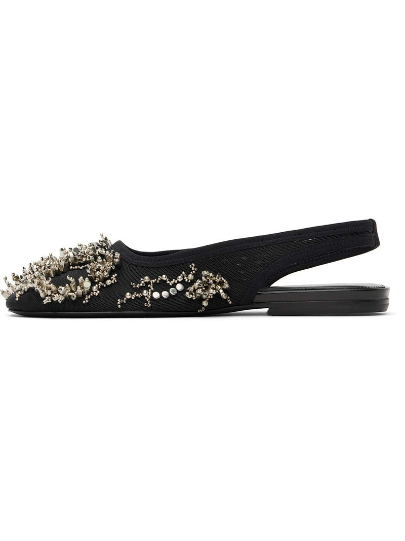 Dries Van Noten Black Embellished Mesh Slingback Ballerina Flats outlook