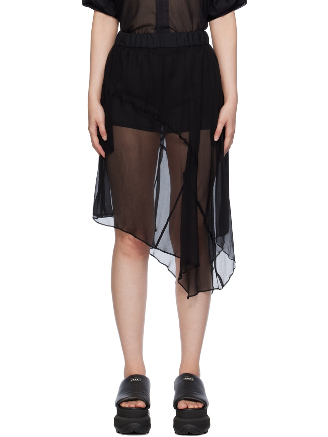 Black Asymmetric Midi Skirt - 1