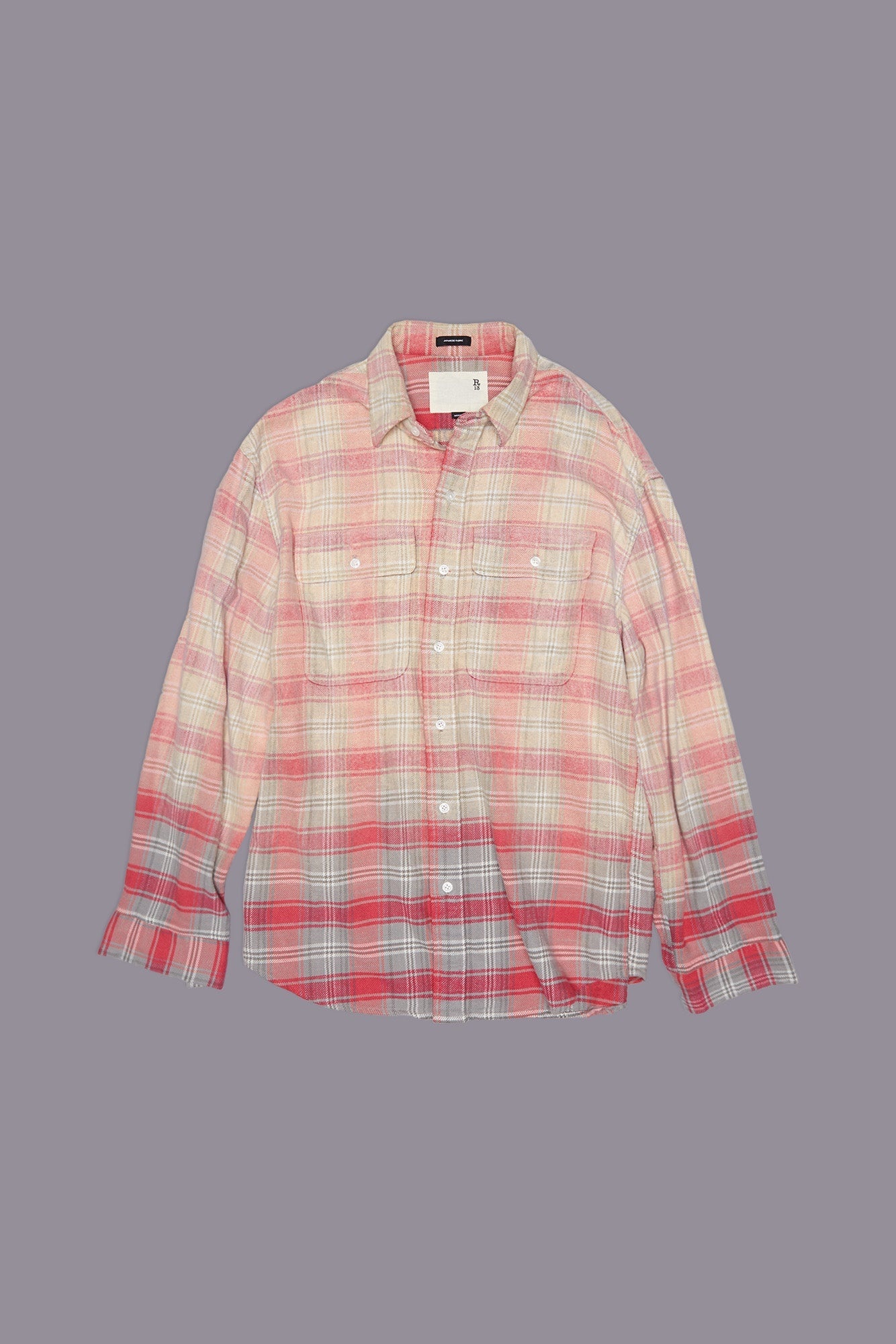 RELAXED WORKSHIRT - BLEACHED OUT PINK/GREY PLAID - R13 - 3