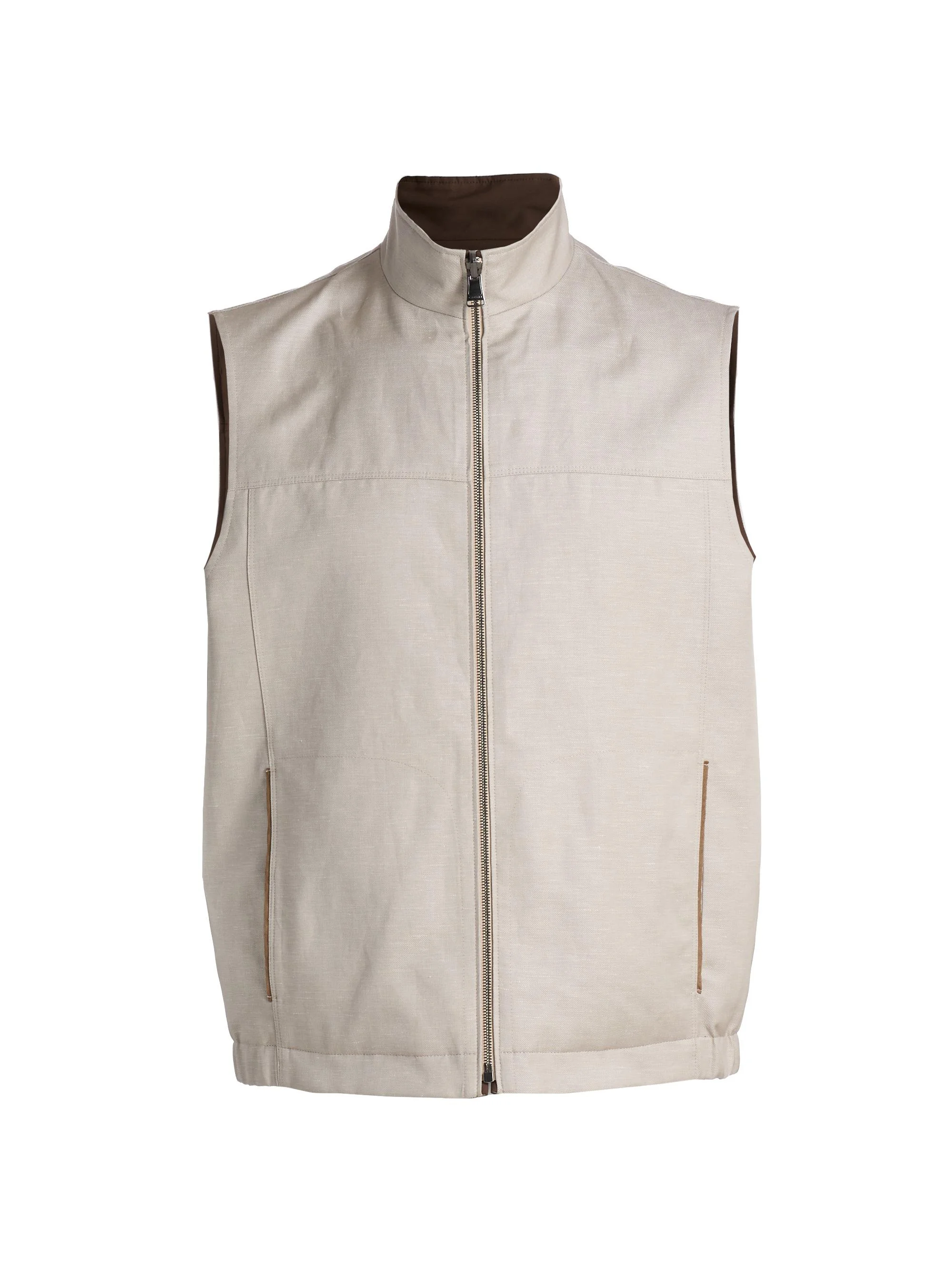 Men's Reversible Wool-Linen Zip-Front Vest - Tan - 1