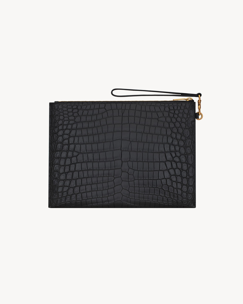 SAINT LAURENT TINY CASSANDRE ZIP TABLET HOLDER IN CROCODILE-EMBOSSED LEATHER outlook