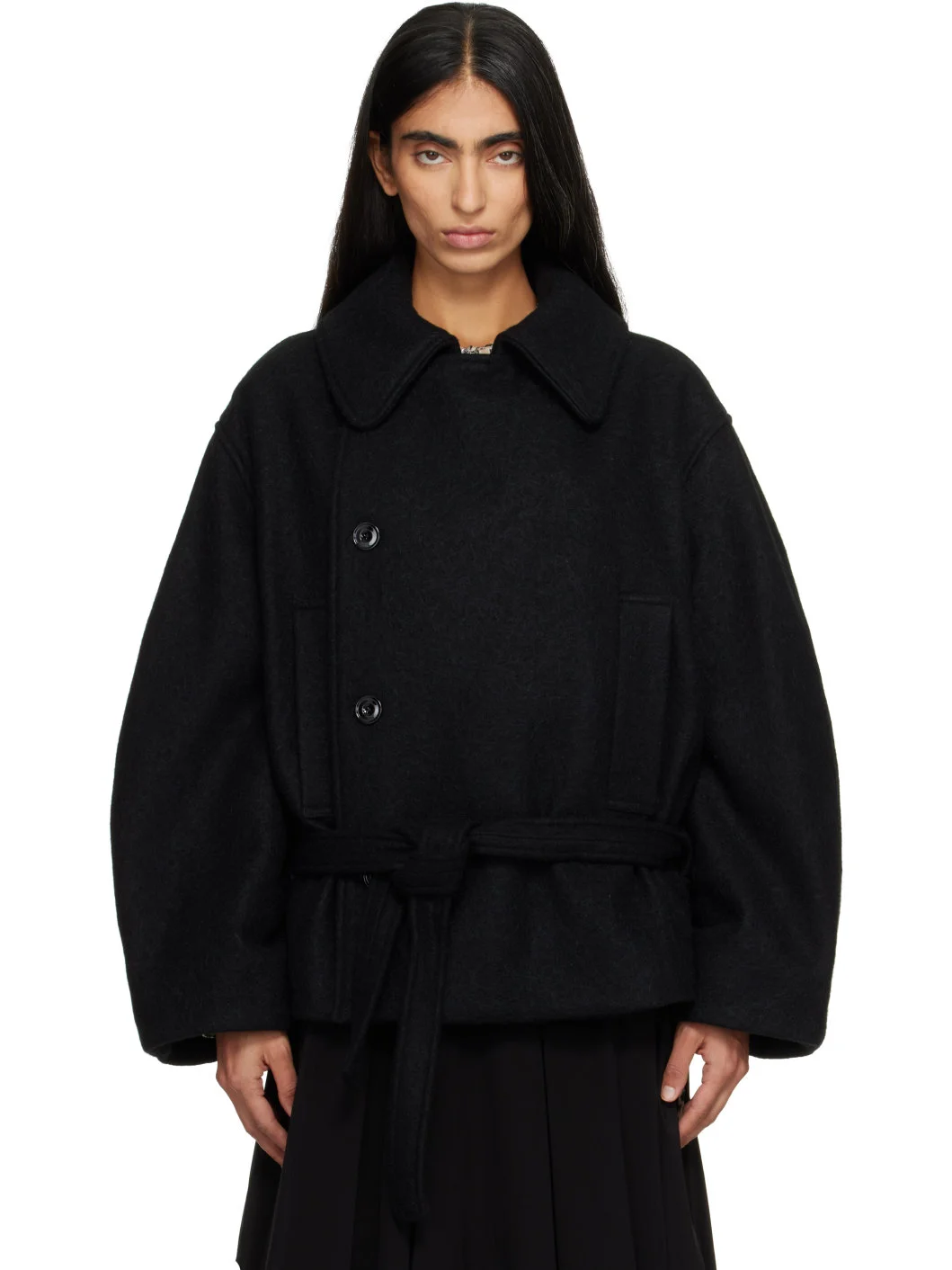 Black Short Wrap Coat - 1