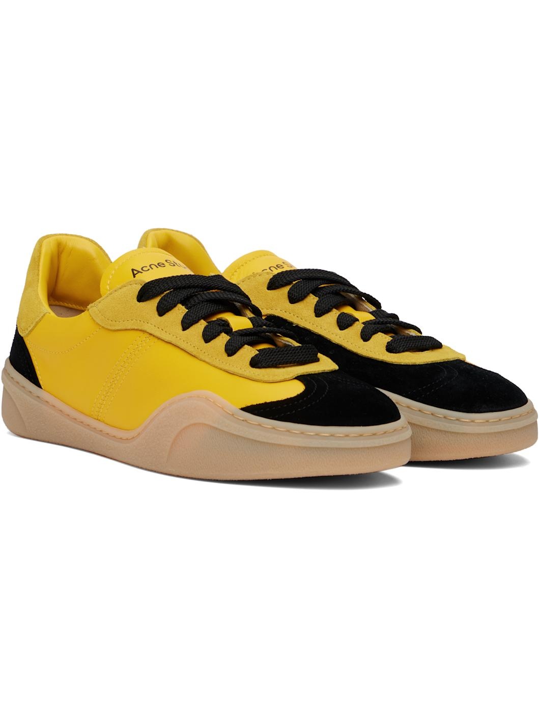 Yellow & Black Lace-Up Sneakers - 4