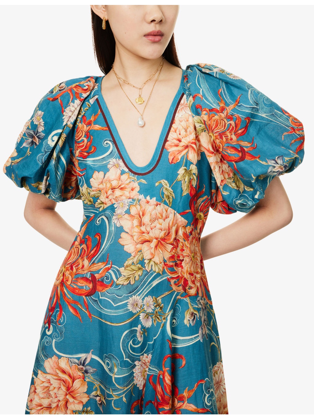 Fletcher Puff-Sleeve Ramie Midi Dress - 5