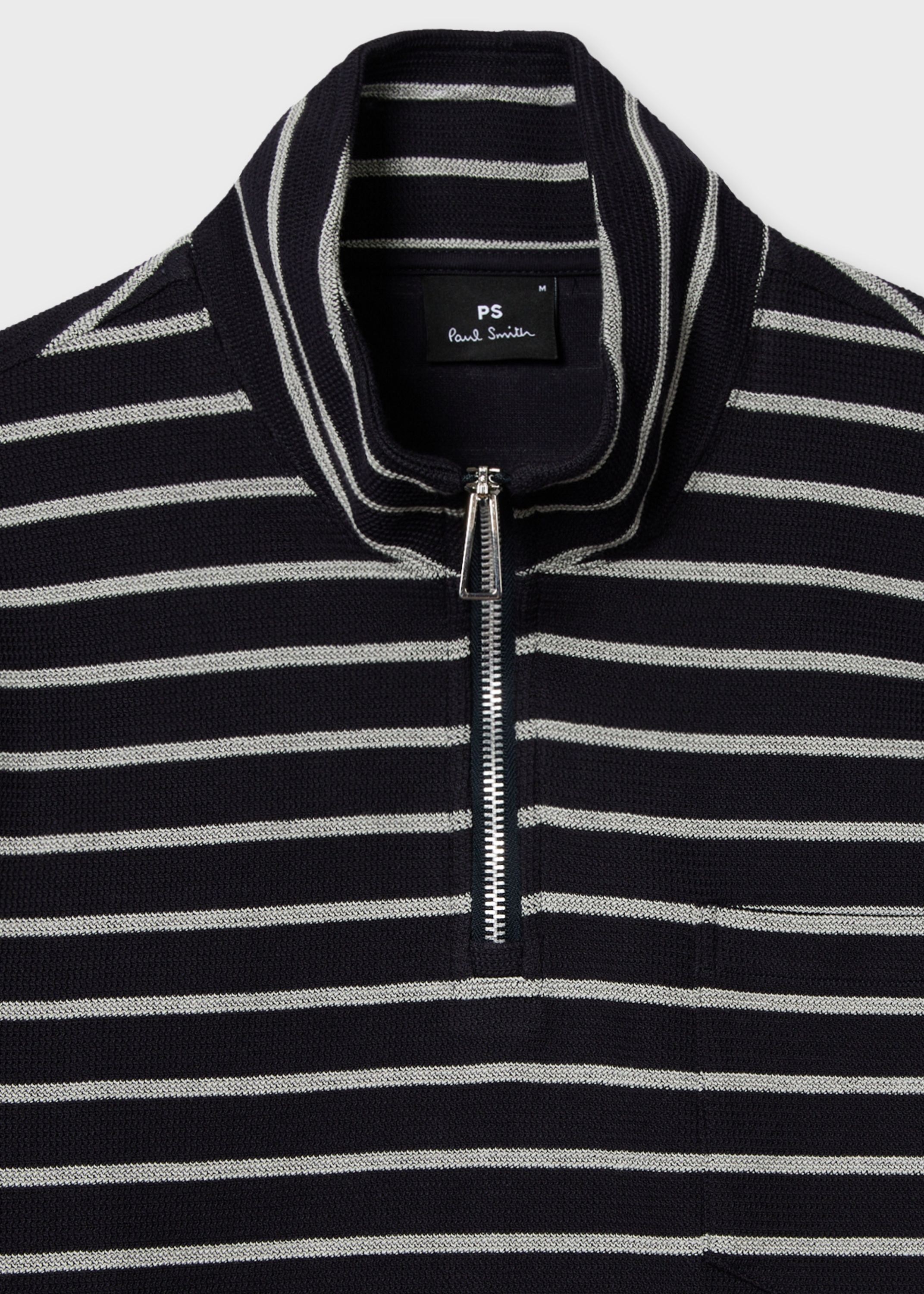 Navy Textured Stripe Zip Neck Sweatshirt - 2