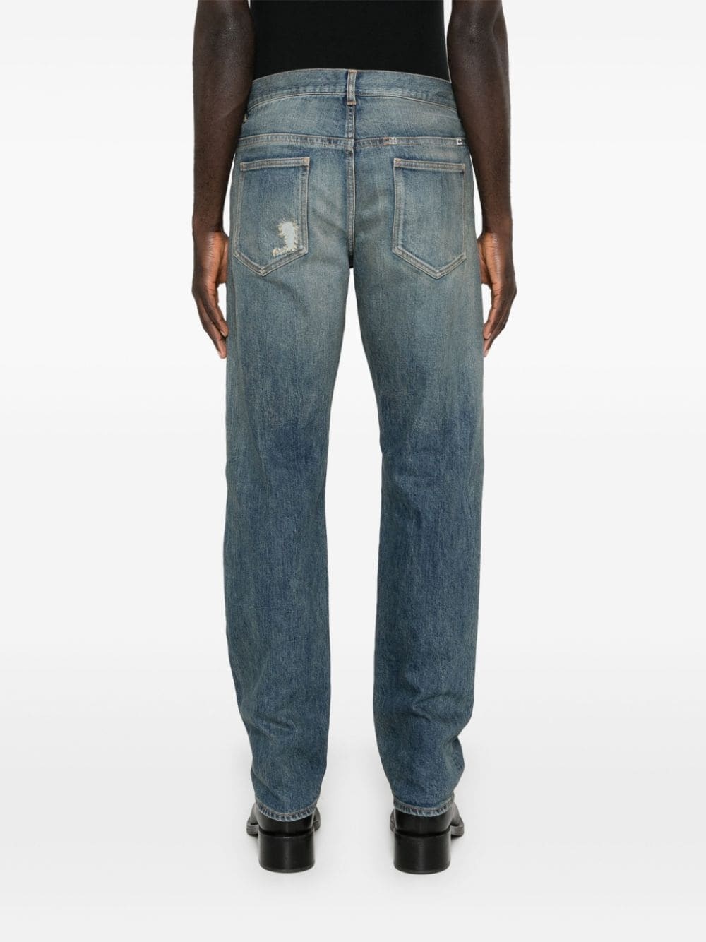 LOGO-PLAQUE DISTRESSED STRAIGHT JEANS - 4