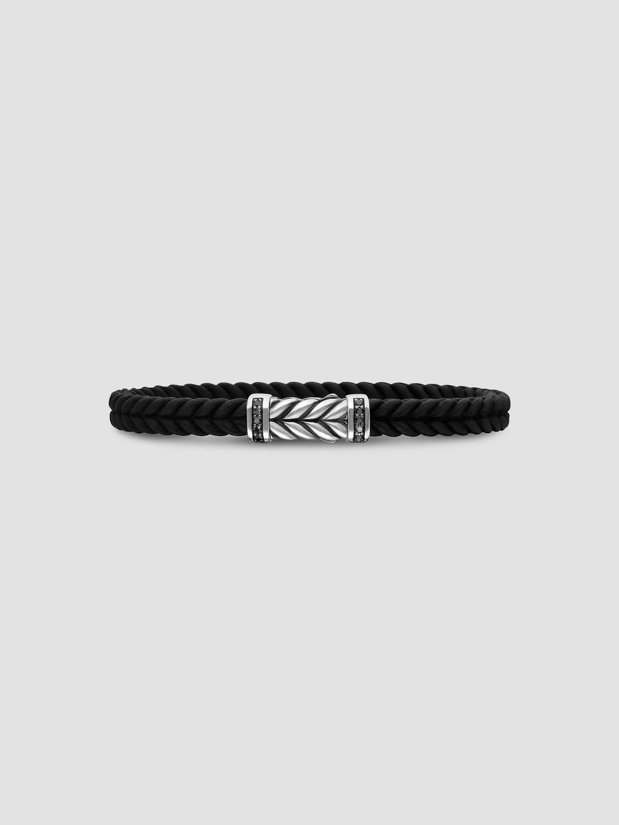 Men's Chevron Bracelet in Black Rubber - Diamond - 1