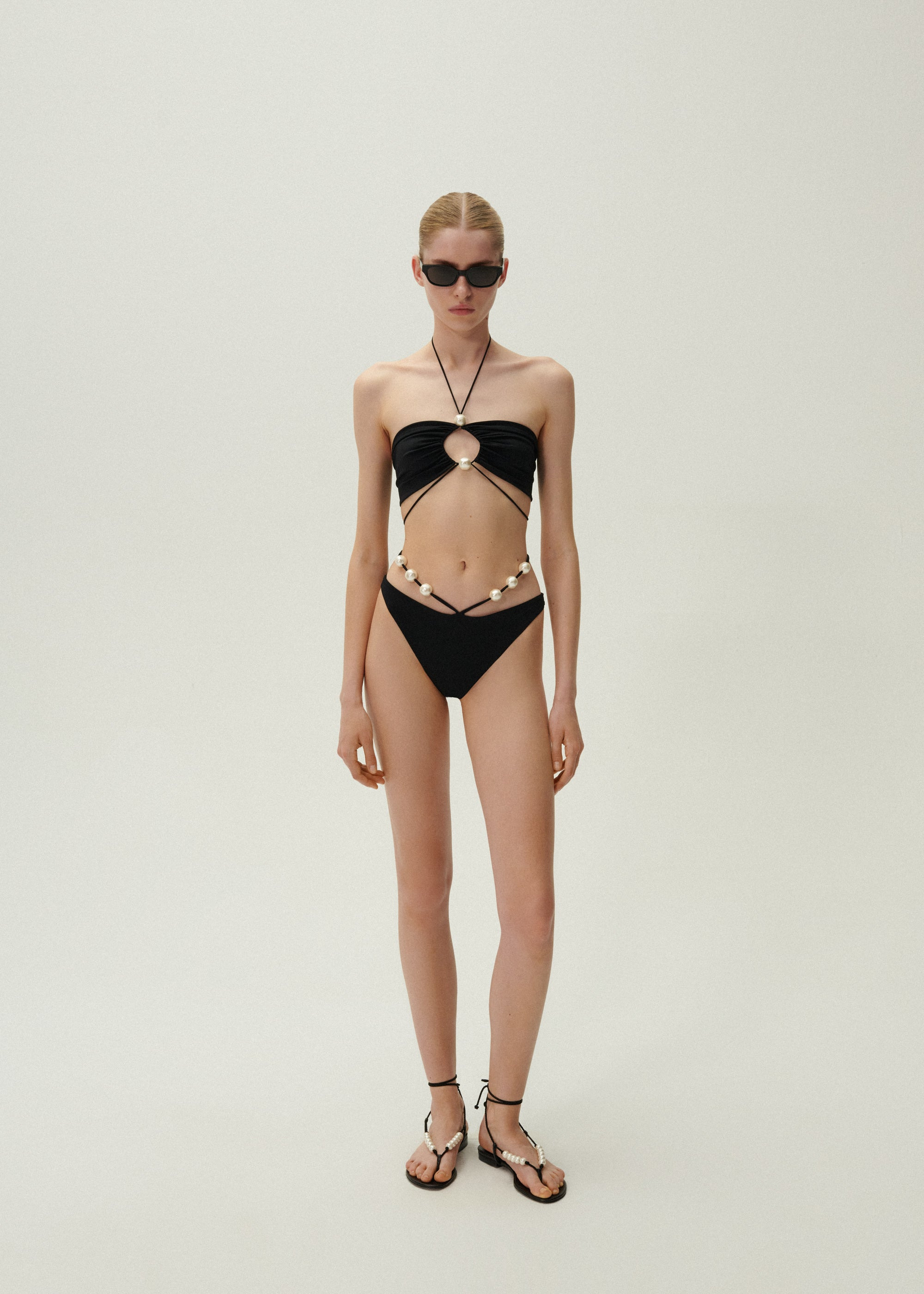 Halterneck pearl bandeau top in black - 3